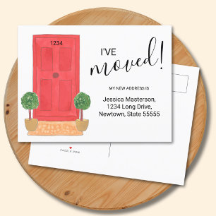 Cartão Postal De Anúncio Mudei de Endereço de Cor de Água da Porta Vermelha
