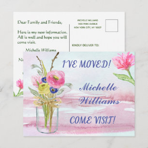 Cartão Postal De Anúncio Mudei Floral Clássico em Aquarela Moved 