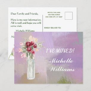 Cartão Postal De Anúncio Mudei Orçamento Aquarela Rosa Floral Mudando