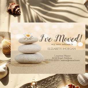 Cartão Postal De Anúncio Mudei Pedras Zen Lotus Areia Novo Endereço
