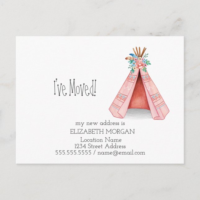 Cartão Postal De Anúncio Mudei, Tribal Tent Novo Endereço (Frente)