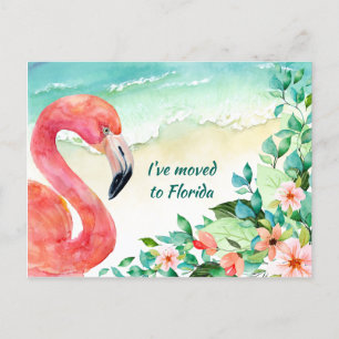 Cartão Postal De Anúncio Mudou-se para a cena de praia Flamingo, rosa, da F