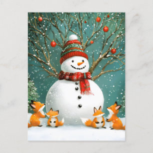 Cartão Postal De Anúncio Mundo encantado de raposa de homem de neve caprich