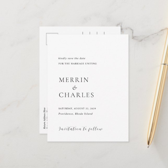 Cartão Postal De Anúncio Na moda Black and White Weds Save the Date (Casame (Frente/Verso In Situ)