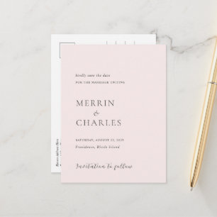 Cartão Postal De Anúncio Na moda Pink Foto Moderno Casamento Salve a Data