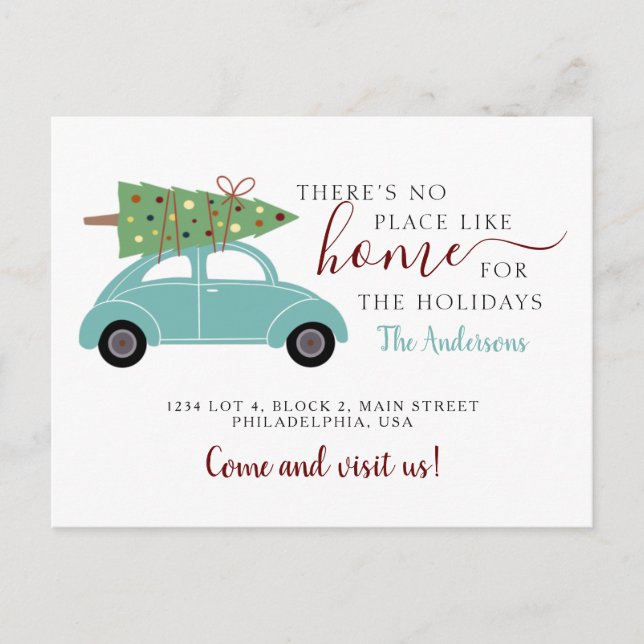 Cartão Postal De Anúncio Não há lugar como Home Blue Green Car (Frente)