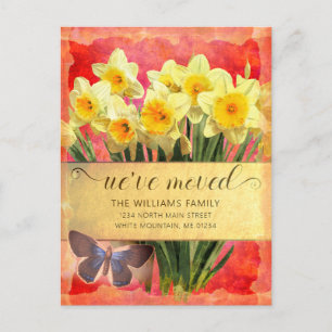 Cartão Postal De Anúncio Narcisos Amarelos Floral Borboleta Coral Móvel