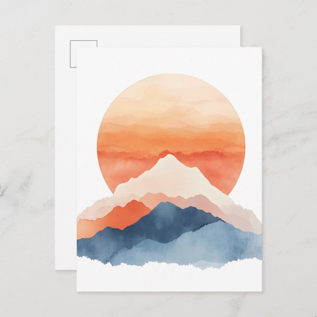 Cartão Postal De Anúncio Nascer do sol no pico da montanha abstrata dourada (Frente/Verso)