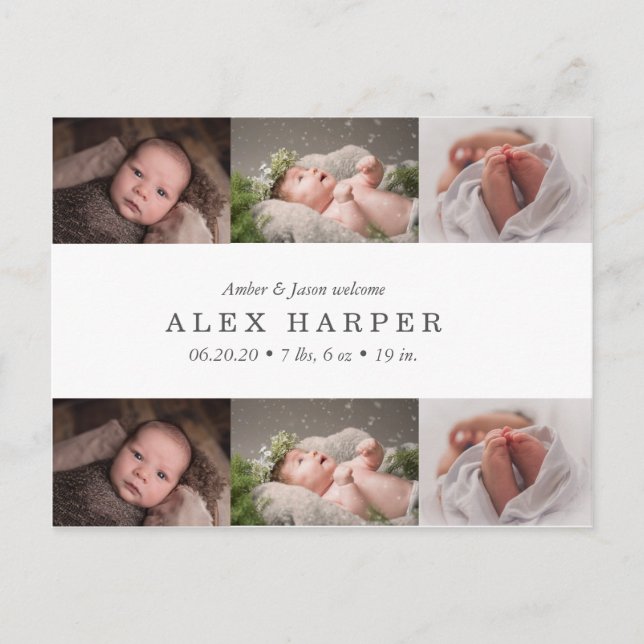 Cartão Postal De Anúncio Nascimento da colagem de fotos clássico (Frente)