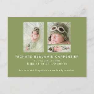 Cartão Postal De Anúncio Nascimento da Foto da Colagem Verde de Moss