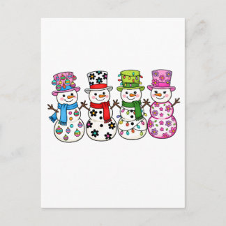 Cartão Postal De Anúncio Natal de Boneco de Neve Elegante