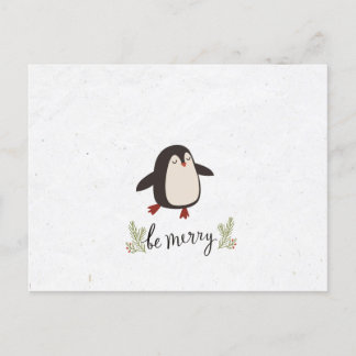 Cartão Postal De Anúncio Natal do Pinguim Fofo