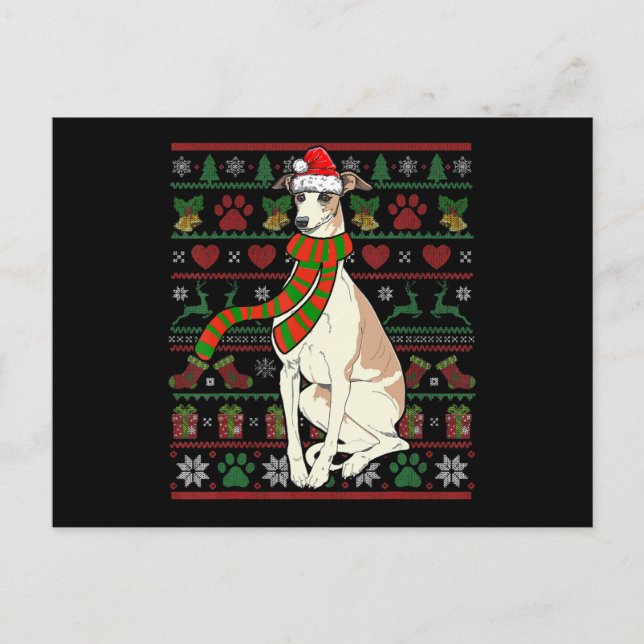 Cartão Postal De Anúncio Natal do Whippet Papai Noel (Frente)
