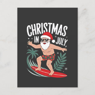 Cartão Postal De Anúncio Natal em Julho Piada de Papai Noel Surfista em Fér