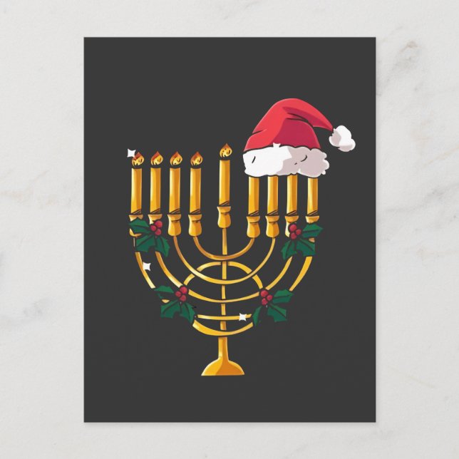 Cartão Postal De Anúncio Natal Hanukkah Judaico Papai Noel Menorá (Frente)