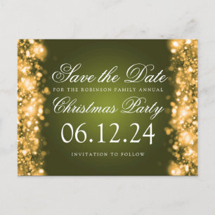Cartão Postal De Anúncio Natal Salve A Data Brilhante Dourado Verde