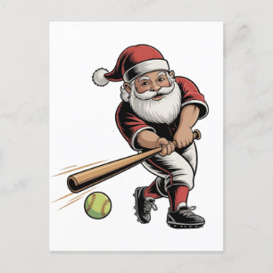 Cartão Postal De Anúncio Natal Softbol Jogando Papai Noel Esporte