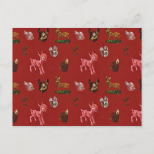 Cartão Postal De Anúncio Natal Vintage Floresta Pink Deer