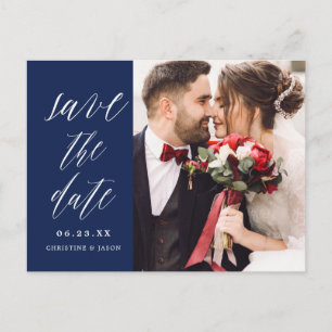 Cartão Postal De Anúncio Nave Save the Dates de Casal com Foto e Letra Rúst