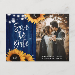 Cartão Postal De Anúncio Navy Blue Sunflower Save The Date Photo Postcard