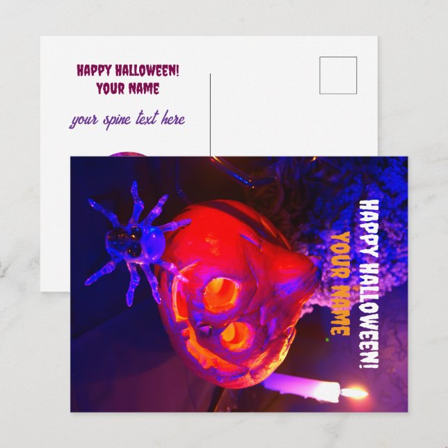 Cartão Postal De Anúncio Neon Halloween pumpkins (Frente/Verso)