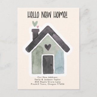 Cartão Postal De Anúncio New Home - Cute New Address Watercolor Door