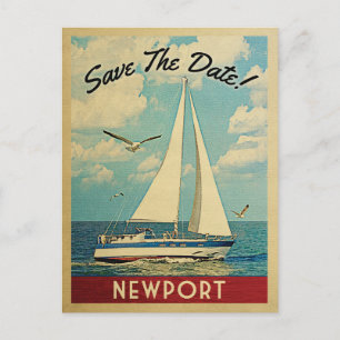 Cartão Postal De Anúncio Newport Salve A Data Barco à Vela Náutico
