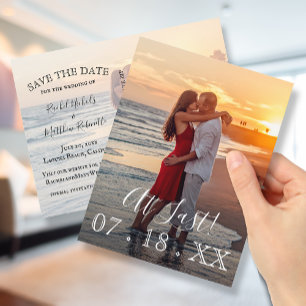 Cartão Postal De Anúncio No Último Casamento Simples Elegante Foto Salvar 