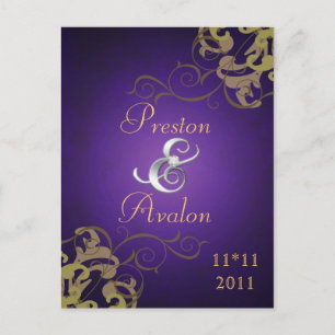 Cartão Postal De Anúncio Noble Dourado Scroll Purple Salvar o Cartão-Postal