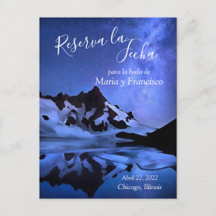 Cartão Postal De Anúncio Noche Estrellada en las Montañas Reserva la Fecha