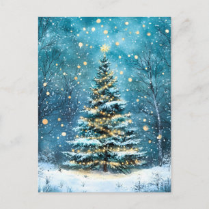 Cartão Postal De Anúncio Noite Silenciosa Árvore de Natal Floresta Brilhant