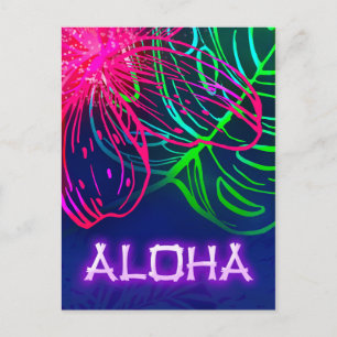 Cartão Postal De Anúncio Noite Tropical de Luau Elétrico Neon Aloha Salve a