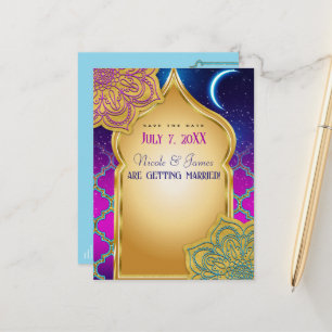 Cartão Postal De Anúncio Noites Árabes Blue Moon Glam Gold Save The Date