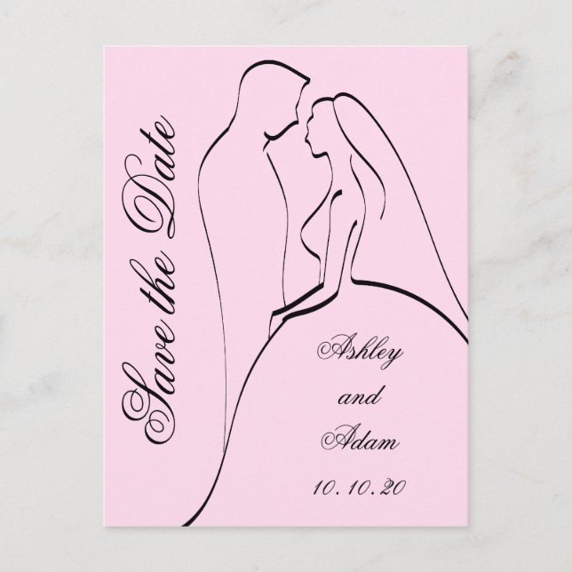 Cartão Postal De Anúncio Noiva e Noivo Black Pink Save the Dates (Frente)