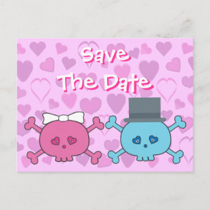 Cartão Postal De Anúncio Noiva & Noivo Crânios Salve A Data Casamento