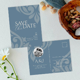 Cartão Postal De Anúncio Noiva Vintage Damask em Verde Água Foto Casamento