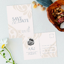 Cartão Postal De Anúncio Noivado de Fotografia Teal Vintage Damasco Salve a