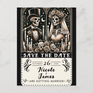 Cartão Postal De Anúncio Noivos Esqueletos de Tarot Casamento Salve a Data