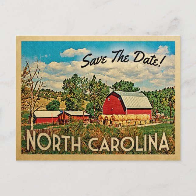 Cartão Postal De Anúncio North Carolina Salve The Date Fazenda Barn Rustic (Frente)