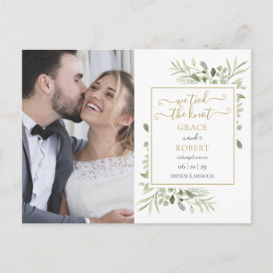 Cartão Postal De Anúncio Nós Amarrámos o Nó Script Folhagem Foto Casamento