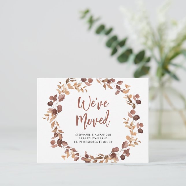 Cartão Postal De Anúncio Nós Movemos Coroa de Eucalipto Rosa Empoeirada Nov (Em pé/Frente)