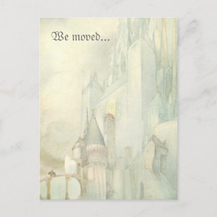Cartão Postal De Anúncio Nós movemos o castelo da fantasia do vintage da