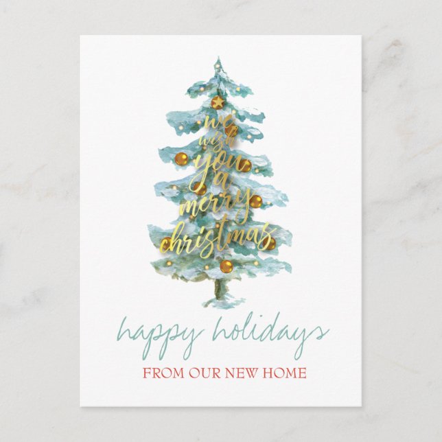 Cartão Postal De Anúncio Nós Mudamos Árvore De Pinheiros, Bolas, Estrelas F (Frente)