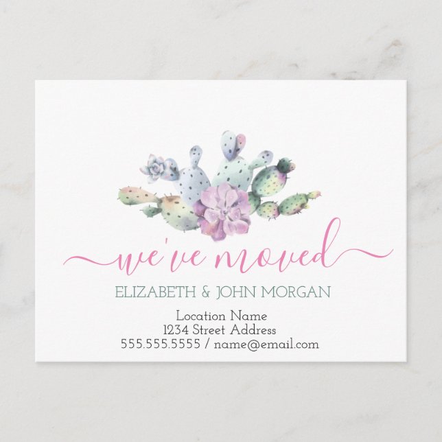 Cartão Postal De Anúncio Nos mudamos, Cactus Succulent (Frente)