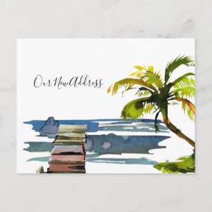 Cartão Postal De Anúncio Nós Mudamos Dock Waterfront Palmeira Novo Endereço