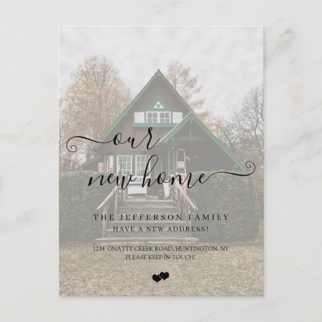 Cartão Postal De Anúncio Nós Mudamos Efeito Falso Vellum Foto Mudando A (Frente)