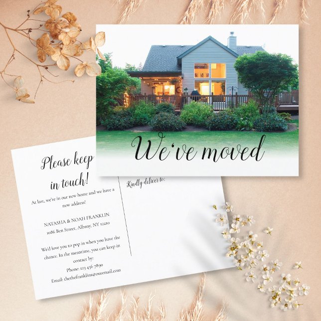 Cartão Postal De Anúncio Nós Mudamos Endereço da Nova Casa Foto (We've Moved Script New Home Address Photo Announcement Postcard)
