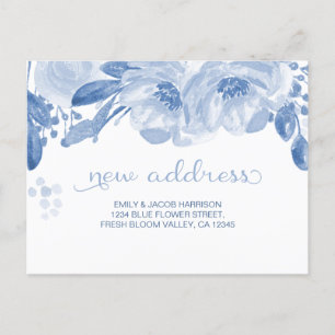 Cartão Postal De Anúncio Nós Mudamos Endereço Novo Floral Aquarela Azul