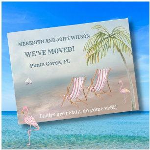 Cartão Postal De Anúncio Nós Mudamos Orçamento Cadeiras de Praia Moving 