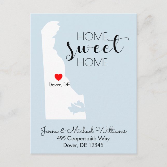 Cartão Postal De Anúncio Nós nos movemos | Home Sweet Home Delaware (Frente)